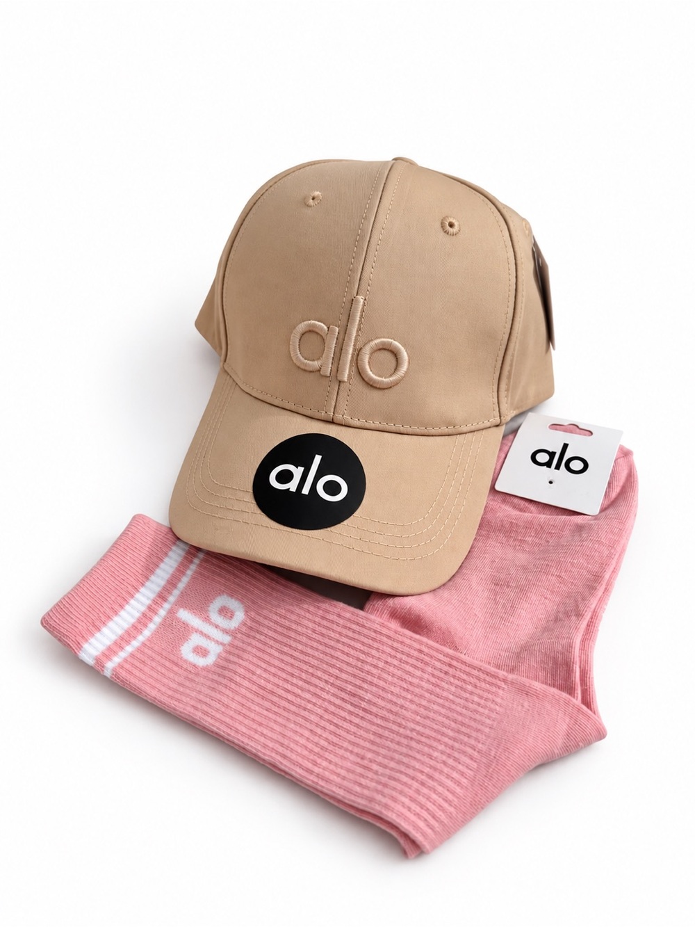 ALO Yoga Beige Cap with Pink Socks for Kids